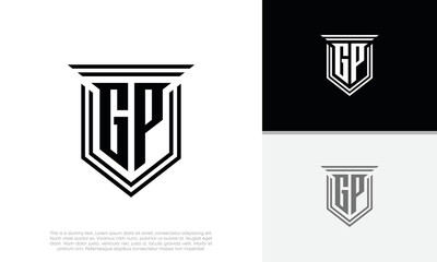 Initials GP logo design. Luxury shield letter logo design.