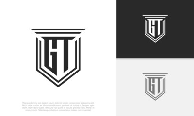 Initials GT logo design. Luxury shield letter logo design.