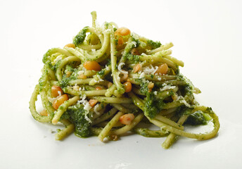 Heap of delicious pesto pasta