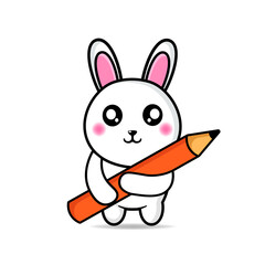 cute bunny carrying a big pencil back to school design mascot kawaii