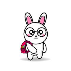 Fototapeta na wymiar cute bunny carrying bag back to school design mascot kawaii
