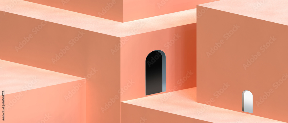 Poster abstract background. small and big doors in concept of building a modern business in the future on o