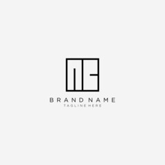 Letter NC square logo style line art design template.