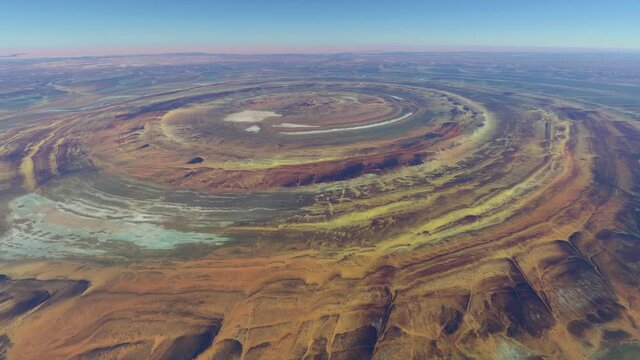 High altitude bird view of Richat Structure or the Eye of Africa it is a  prominent circular feature in the Sahara's Adrar Plateau near Ouadane west  central Mauritania in Northwest Africa 4k animation