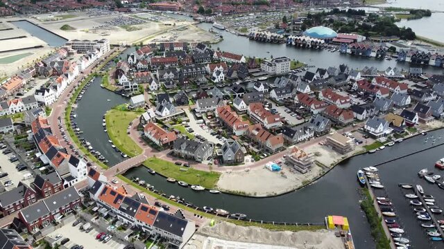 Aerial view of new neighborhood located in Harderwijk it is a municipality and city almost at the exact geographical centre of the Netherlands and on the western boundary of the Veluwe 4k quality