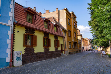 Beautiful summer street view in Sibiu, Romania 
