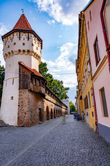 Beautiful summer street view in Sibiu, Romania 