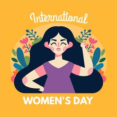 Flat Hand Drawn International Womens Day Illustration With Woman Flowers