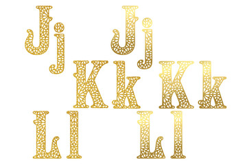 Vintage western Latin letters. Glitter gold ABC with geometric ornament. Part 4