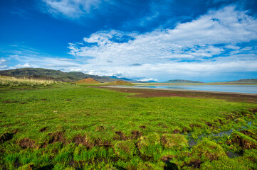landscape with lake, sky and clouds