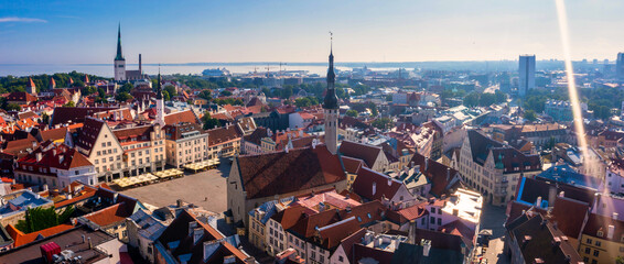 Panorama aerial View of Tallinn Old Town in a beautiful summer day, Estonia