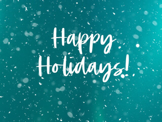 Christmas new year greeting card wishing happy holidays. Snow flakes falling