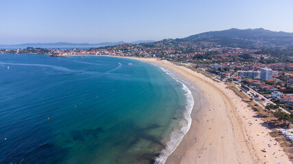 Fototapeta na wymiar aerial view of Playa América, Nigrán, in the Bay of Baiona, Rías Baixas, Pontevedra 