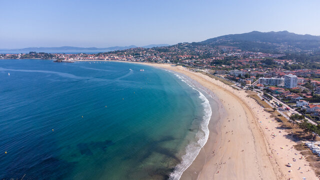 aerial view of Playa Am&eacute;rica, Nigr&aacute;n, in the Bay of Baiona, R&iacute;as Baixas, Pontevedra
