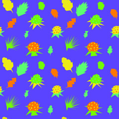 Fototapeta na wymiar Seamless pattern with tropical leaves, fruits and pineapples on a purple background. Colorful summer illustration for design, textiles, fabrics, patterns, wallpaper, background, banners, templates 