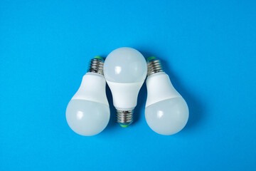 LED light bulbs on a blue background. Modern light source