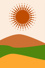 Children's abstract poster with the sun in the boho style.