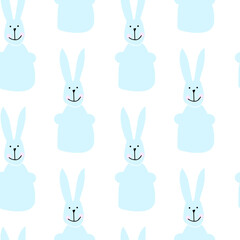 Seamless pattern with illustration of rabbits in cartoon style in blue