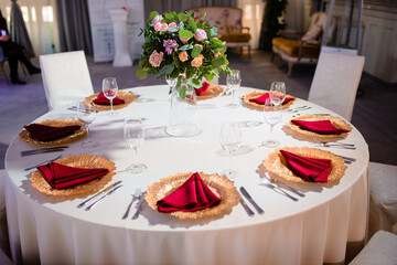 Festively served table at restaurant for a banquet.