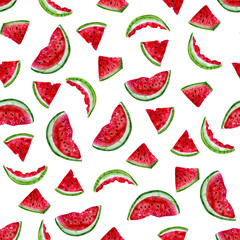 seamless pattern, small drawing, watermelon slices and peels on a white background