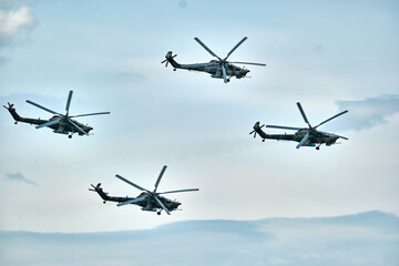 MAKS 2021 International Aviation and Space salon. Mi-28 combat helicopter flight
