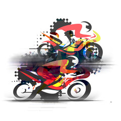 Motorbike competition.
Expressive colorful Illustration of two motorbike racers in full speed.