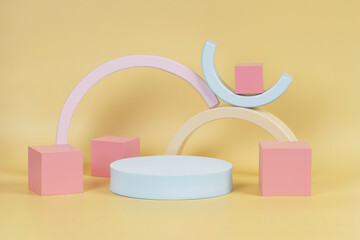 Abstract composition with geometric shapes forms. Podium, platform for product presentation on...
