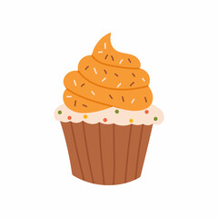 Cute hand drawn pumpkin cupcake. Vector illustration with autumn mood.