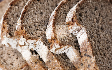 Close-up view of some slices of fresh rye bread