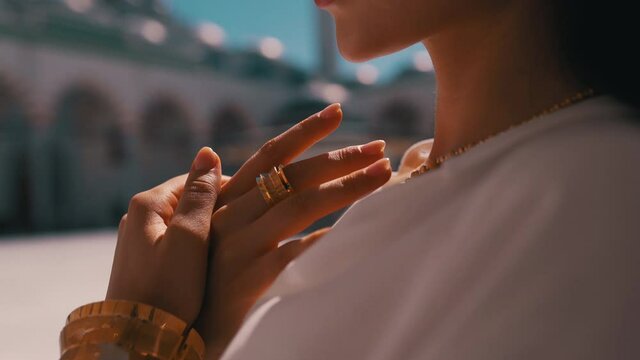 jewelry on the neck of a girl close-up