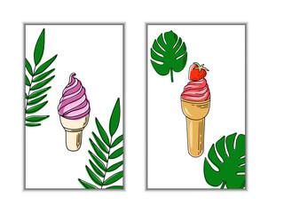 Set candy, ice cream flyers, banners. Collection of pages for kids menu,cafe,posters. Donuts, lollipop shop cards, cafeteria advertise. © Katisko