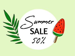 Banner with the inscription summer discounts with a watercolor background. Vector illustration © Katisko