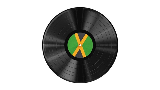 Realistic seamless looping 3D animation of the Jamaica national flag label vinyl record isolated on white rendered in UHD with alpha matte