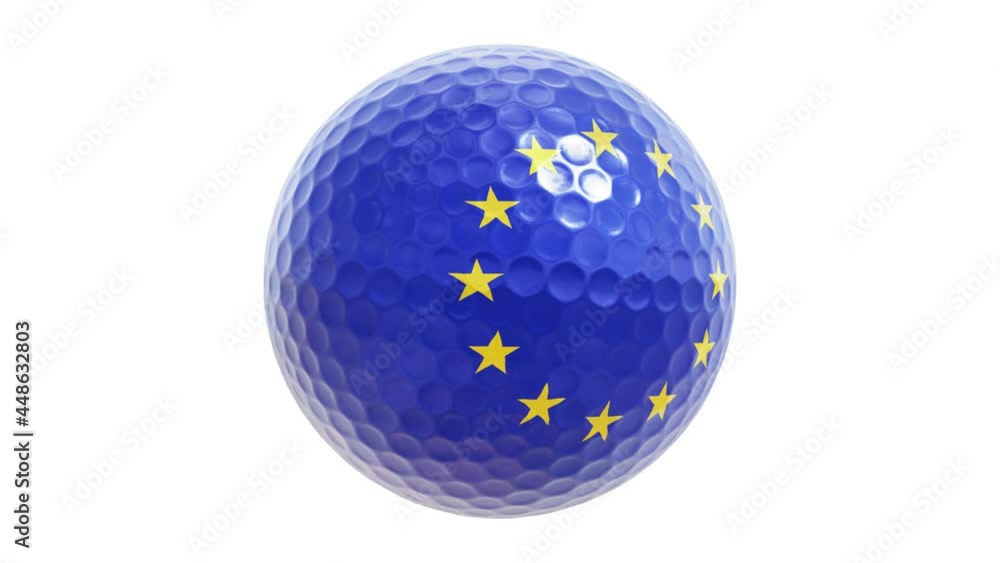 Poster realistic looping 3d animation of the european union flag spinning golf ball rendered in uhd with al