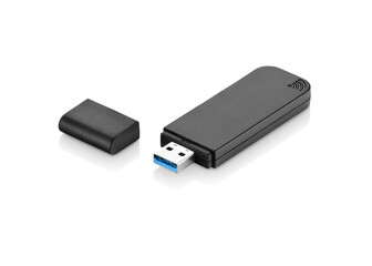 Modern black wireless adapter without lid isolated on white background