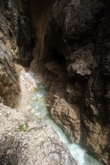 Bavaria Hölltalklamm, turquoise alpine river in deep gorge