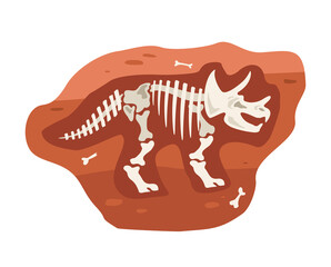 Excavation soil with bones skeleton fossil prehistoric ancient dinosaur.