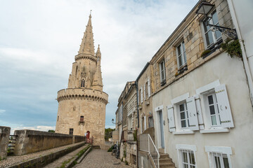 The Lantern Tower of La Rochelle in the medieval old town. La Rochelle is a coastal city in...