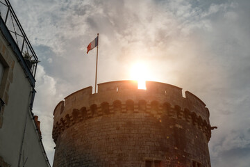 Sunrise at The Chain Tower of La Rochelle in the medieval old town. Coastal town in southwestern...