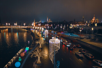 View from the bridge to the embankment and the Kremlin