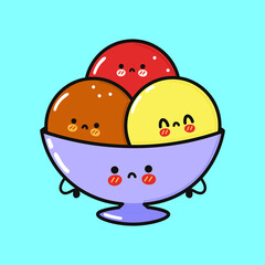 Cute sad Ice cream character. Vector hand drawn cartoon kawaii character illustration icon. Isolated on yellow background. Ice cream character concept
