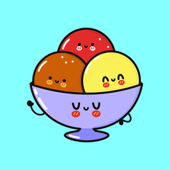 Cute funny Ice cream character. Vector hand drawn cartoon kawaii character illustration icon. Isolated on yellow background. Ice cream character concept