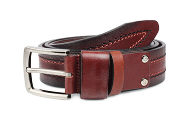 Leather belt, men's, brown, isolated on a white background