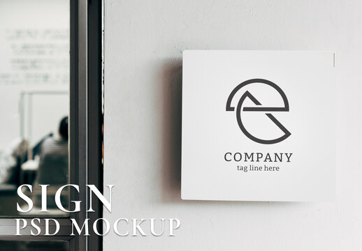 Square White Sign Mockup on a Wall