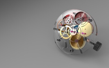 Clockwork with various metal gears and glass covers