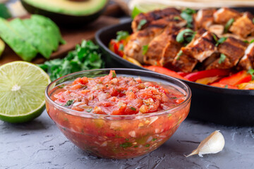 Tex-Mex cuisine salsa Asada sauce with roasted vegetables, horizontal - obrazy, fototapety, plakaty