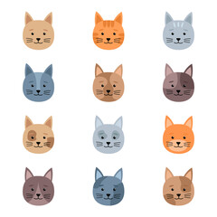 Set of cute cats heads, vector illustration