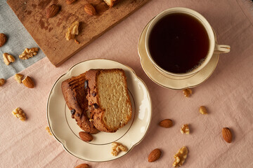 almond pudding and tea breakfast