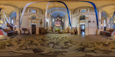 Full spherical seamless hdri panorama 360 degrees inside interior of neo gothic catholic church...