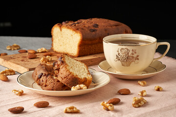 almond pudding and tea breakfast
